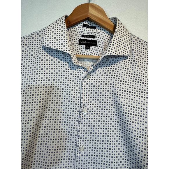Neiman Marcus Mens Large Blue White Trim Fit Button Up Shirt 17 34/35 - Picture 7 of 11